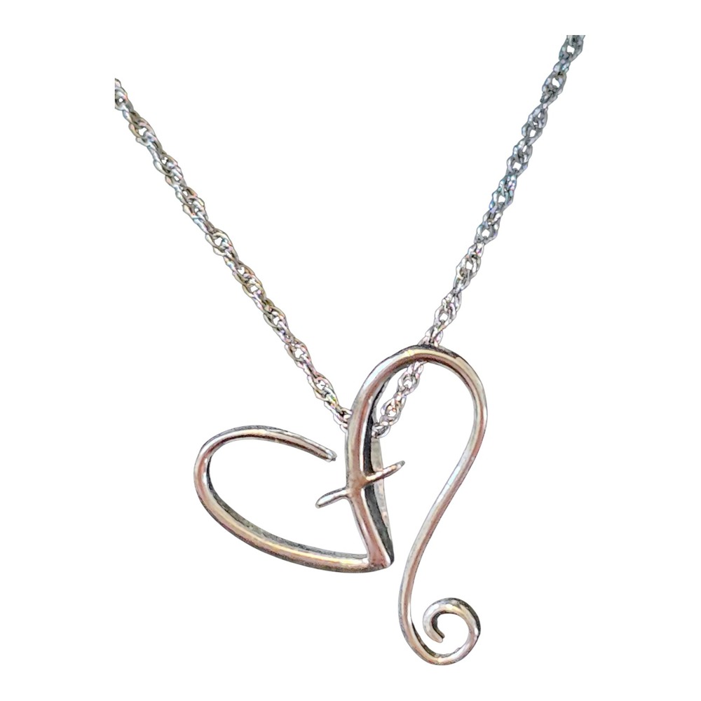 Sterling silver heart cross pendant necklace, 18 inch.